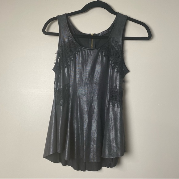 Potter’s Pot Black Stretch Peplum Lace Tank. Size S - Picture 5 of 8